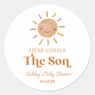 Here Comes The Son Boho Bohemian Retro Baby Shower Classic Round Sticker