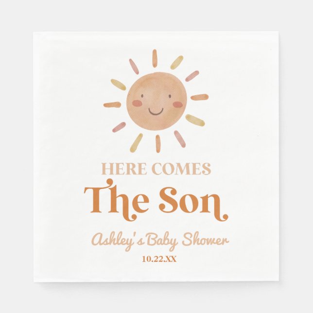 Here Comes The Son Boho Bohemian Retro Baby Shower Napkin (Front)