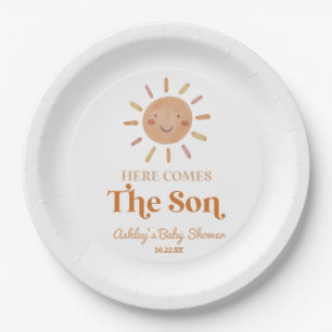 Here Comes The Son Boho Bohemian Retro Baby Shower Paper Plate