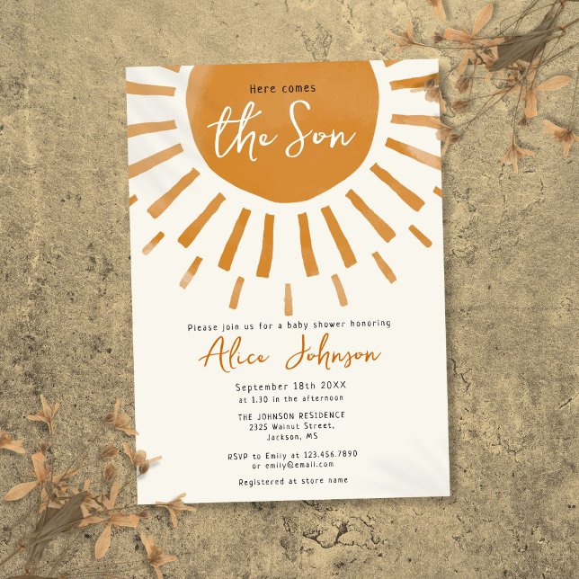 Here Comes The Son Boho Boy Baby Shower Invitation (Creator Uploaded)