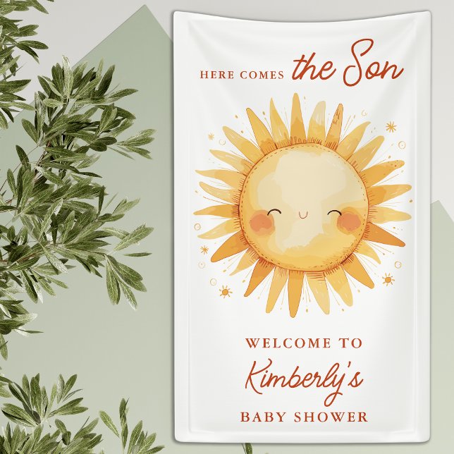 Here Comes The Son Boho Cute Baby Shower Welcome Banner (Creator Uploaded)