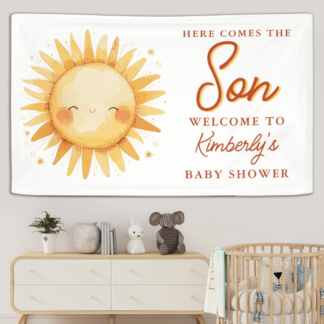 Here Comes The Son Boho Cute Welcome Baby Shower Banner (Creator Uploaded)