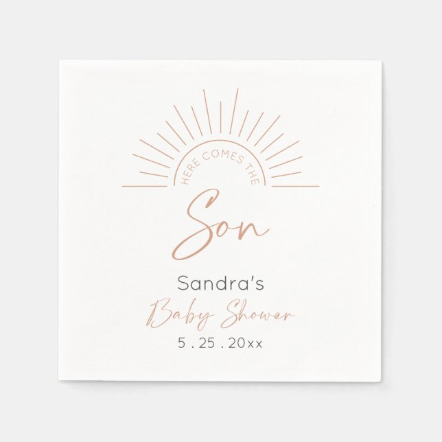Here Comes The Son Boho Modern Baby Shower Napkin (Front)