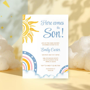 Here Comes the Son Boho Rainbow Baby Shower Invitation