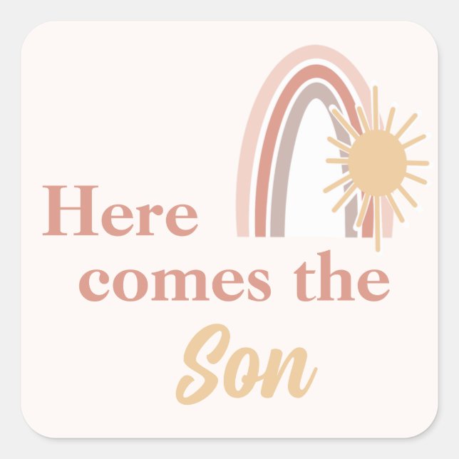 Here Comes the Son Boho Rainbow  Square Sticker (Front)