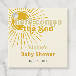 Here comes the son boho retro baby shower favour tags