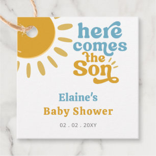 Here comes the son boho retro baby shower favour tags