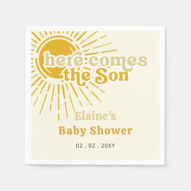Here comes the son boho retro baby shower  napkin (Front)