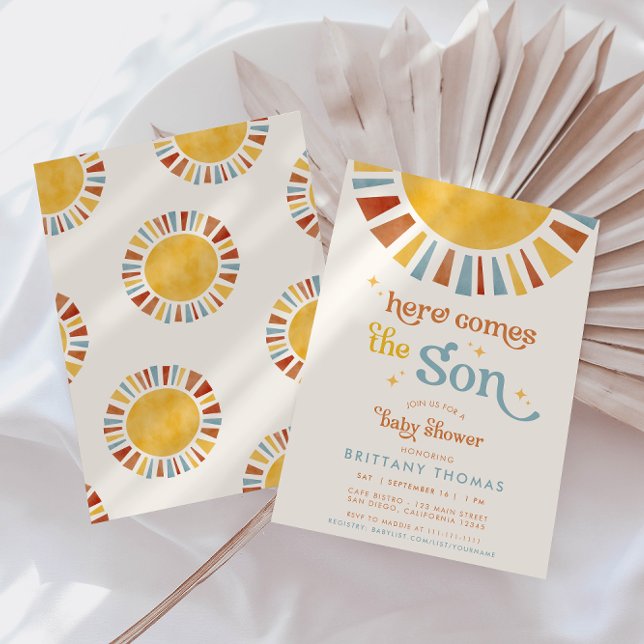 Here Comes the Son Boho Retro Boy Baby Shower Invitation (Creator Uploaded)
