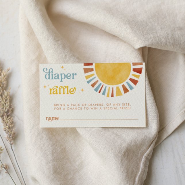 Here Comes the Son Boho Retro Sun Diaper Raffle Enclosure Card (Creator Uploaded)