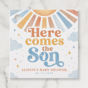 Here Comes the Son Boho Retro Sunshine Baby Shower Favour Tags
