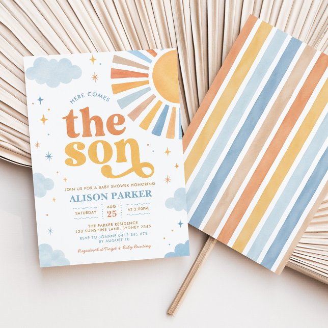 Here Comes the Son: Boho Sun Boy Baby Shower Invitation (Creator Uploaded)