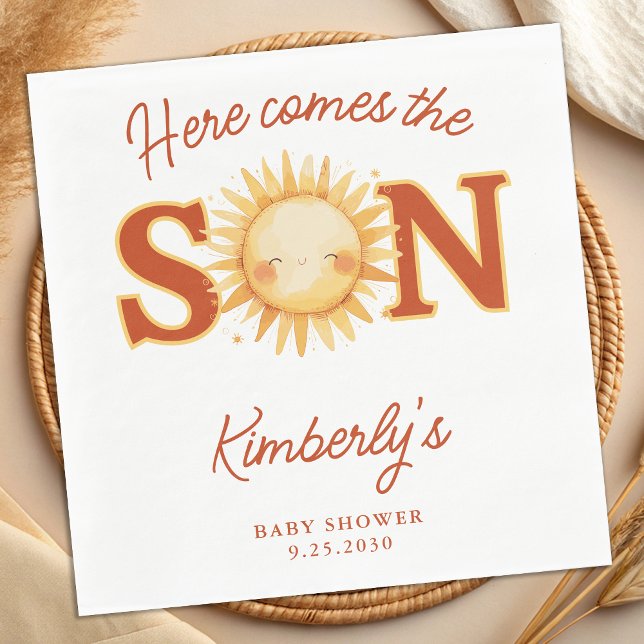 Here Comes The Son Boho Sunshine Cute Baby Shower Napkin (Creator Uploaded)