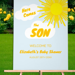 Here Comes The Son Boy Baby Shower Acrylic Sign