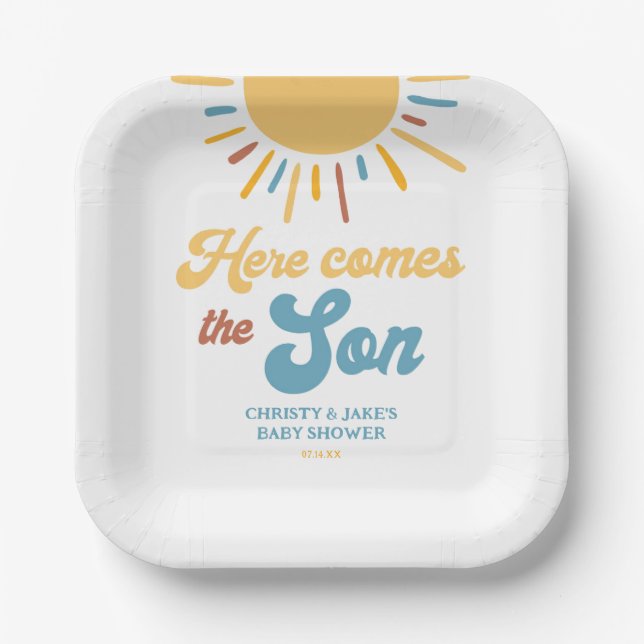 Here Comes The Son Boy Baby Shower Favours Paper Plate (Front)
