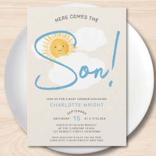 Here Comes The Son Boy Baby Shower Invitation