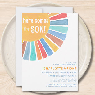 Here Comes The Son Boy Baby Shower Invitation