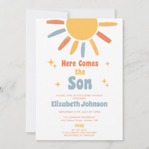 Here Comes The Son Boy Baby Shower Invitation