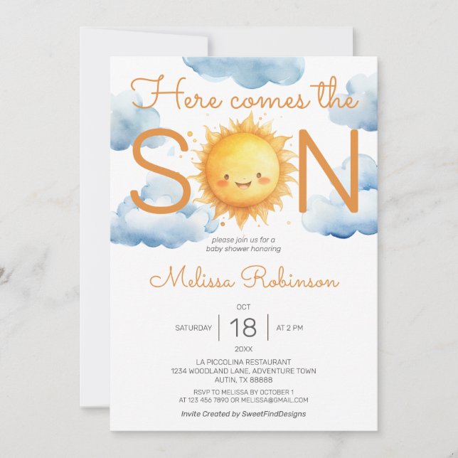 Here Comes the Son Boy Baby Shower Invitation (Front)