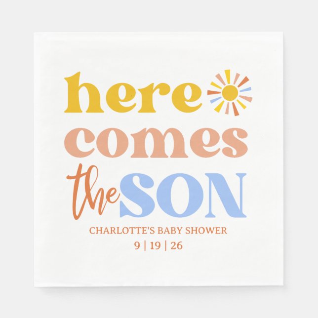 Here Comes The Son Boy Baby Shower Napkin (Front)
