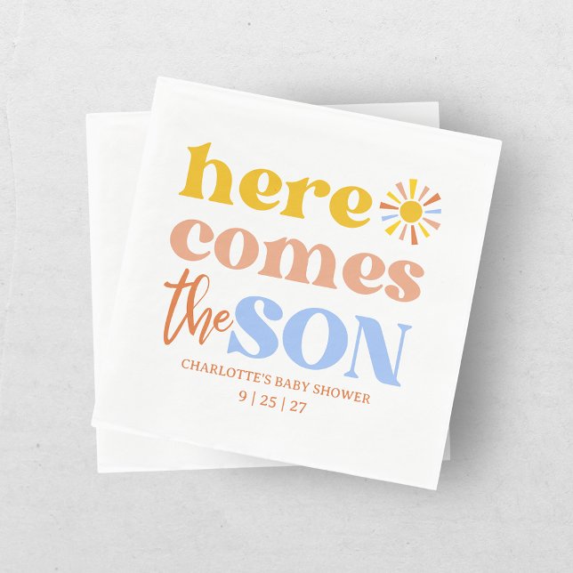 Here Comes The Son Boy Baby Shower Napkin (Creator Uploaded)
