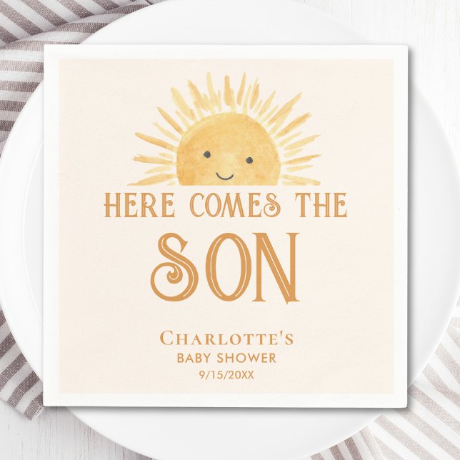 Here Comes The Son Boy Baby Shower Napkin (Creator Uploaded)