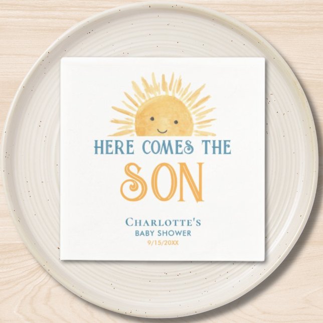 Here Comes The Son Boy Baby Shower Napkin (Creator Uploaded)
