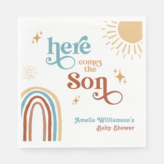 Here Comes the Son Boy Baby Shower Napkin (Front)