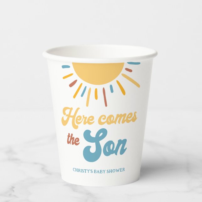 Here Comes The Son Boy Baby Shower Paper Cups (Front)