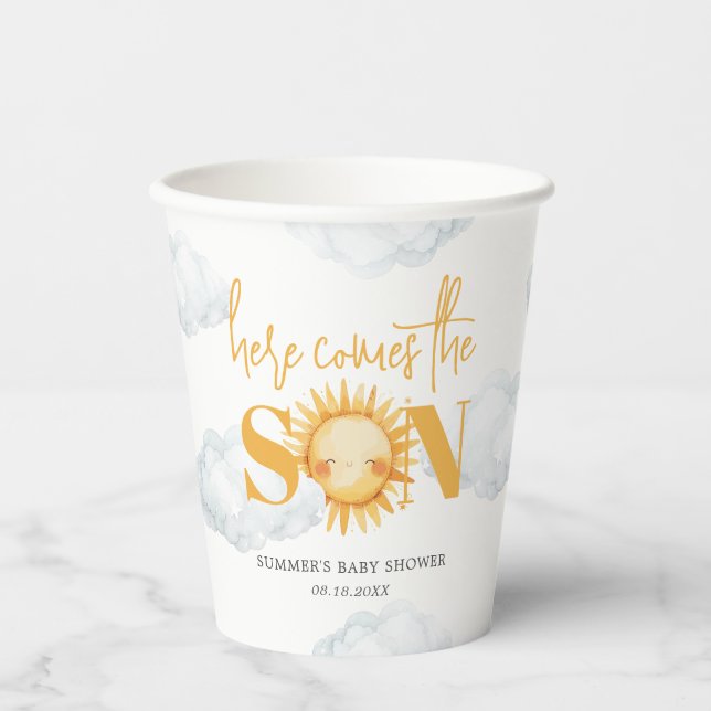 Here Comes The Son Boy Baby Shower Paper Cups (Front)