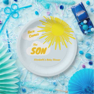 Here Comes The Son Boy Baby Shower Paper Plate
