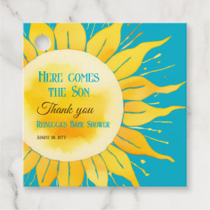 Here Comes the Son Boy Blue Sunshine Baby Shower Favour Tags