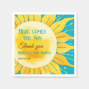 Here Comes the Son Boy Blue Sunshine Baby Shower Napkin