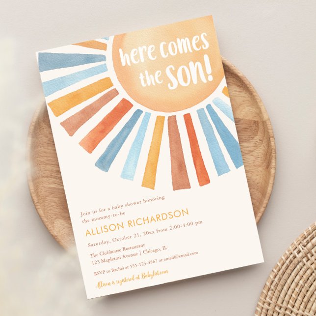 Here comes the SON boy boho sunshine baby shower Invitation (Creator Uploaded)