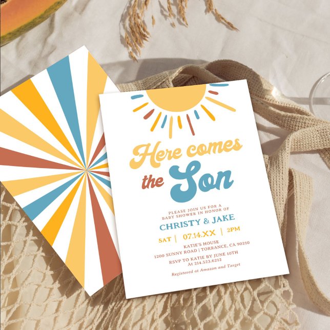 Here Comes The Son Boy Sunshine Baby Shower Invitation (Creator Uploaded)