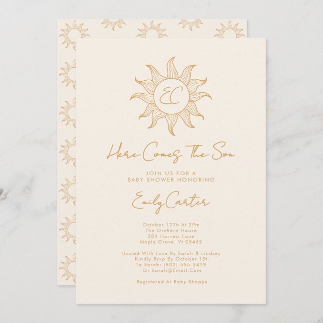 Here Comes The Son Boy Sunshine Baby Shower Invitation (Front/Back)