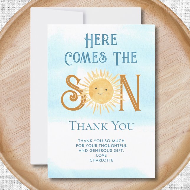 Here Comes The Son Boy's Baby Shower Thank You Card (Creator Uploaded)