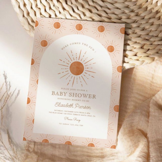 Here comes the son Burnt Orange Sun Baby Shower Invitation (Creator Uploaded)