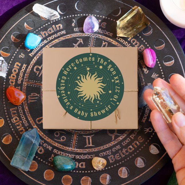 Here Comes The Son | Celestial Baby Shower Classic Round Sticker (Creator Uploaded)