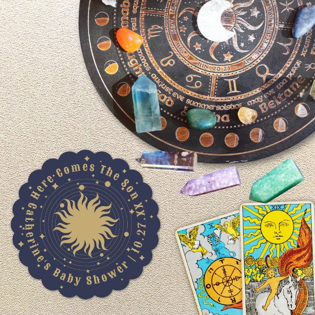 Here Comes The Son | Celestial Baby Shower Paper Coaster (Creator Uploaded)