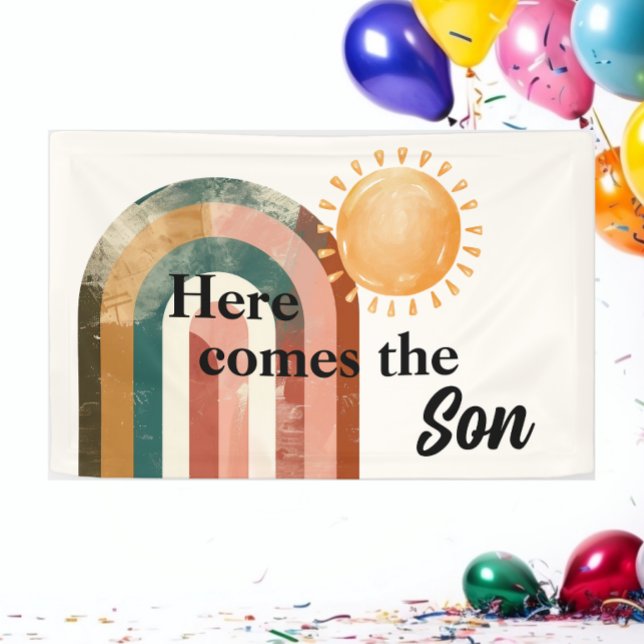 Here Comes the Son Colourful Rainbow Baby Shower Banner (Creator Uploaded)