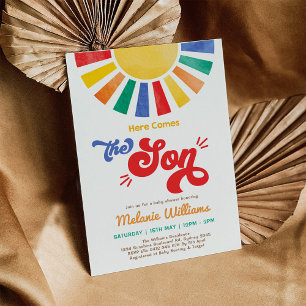 Here Comes the Son Colourful Sun Boy Baby Shower Invitation