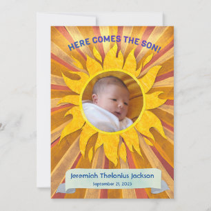 Here Comes the Son Custom Photo Birth Announcement