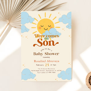 Here Comes The Son Cute Retro Baby Shower Invitation
