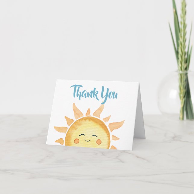 Here Comes the Son Cute Sun Baby Shower Thank You Card (Front)