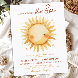 Here Comes The Son Cute Sunshine Boy Baby Shower Invitation Postcard