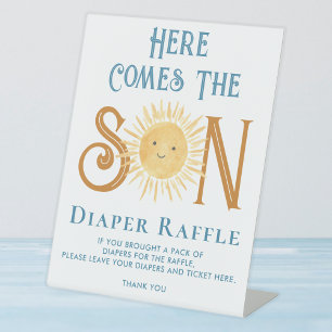 Here Comes The Son Diaper Raffle Baby Shower Pedestal Sign