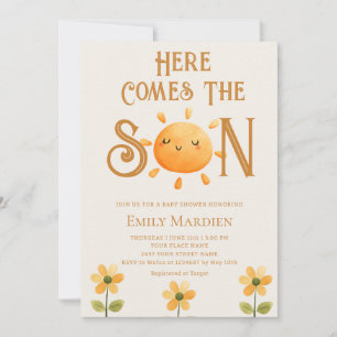 Here Comes The Son Floral Sunshine Baby Shower  Invitation