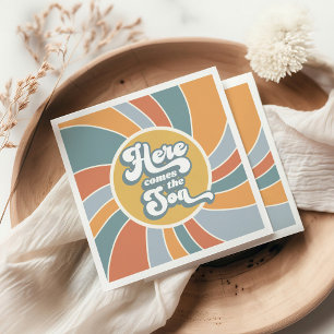 Here Comes The Son Groovy Retro Sun Baby Shower Napkin