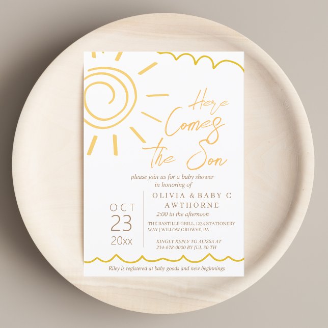 Here Comes the Son Hand Written Baby Shower Invitation (Creator Uploaded)